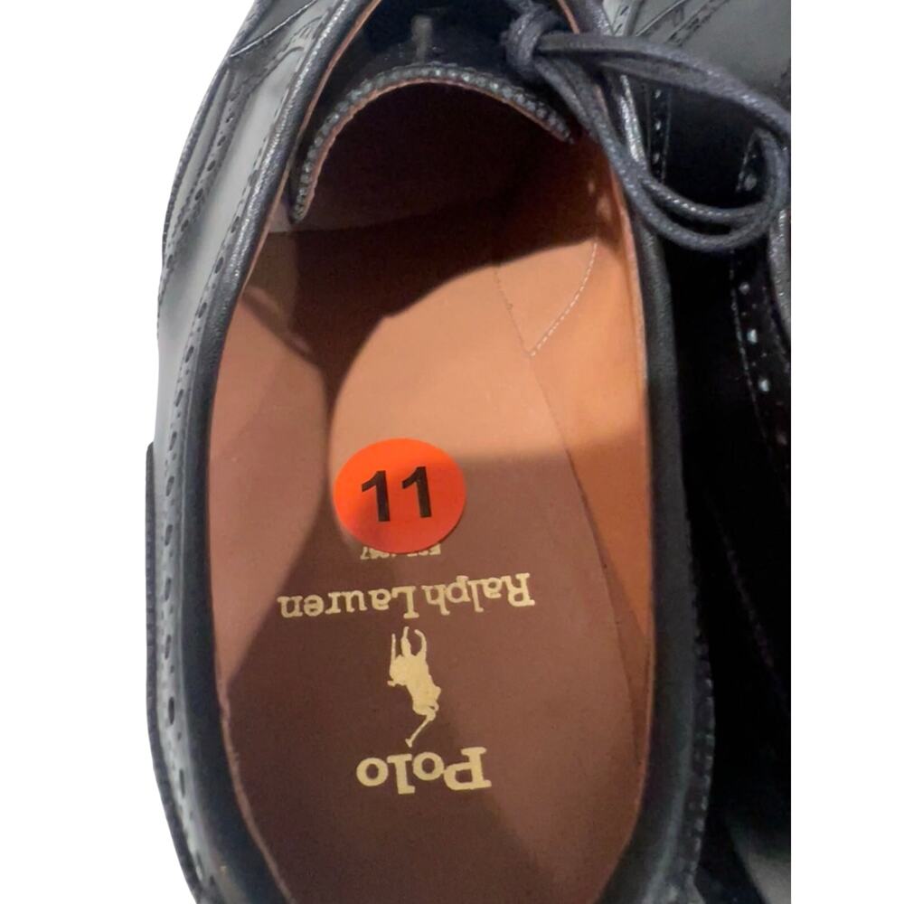 Polo Ralph Lauren Brenton Wingtip Oxford Shoes Black Leather Size 11D Spain - Picture 14 of 16